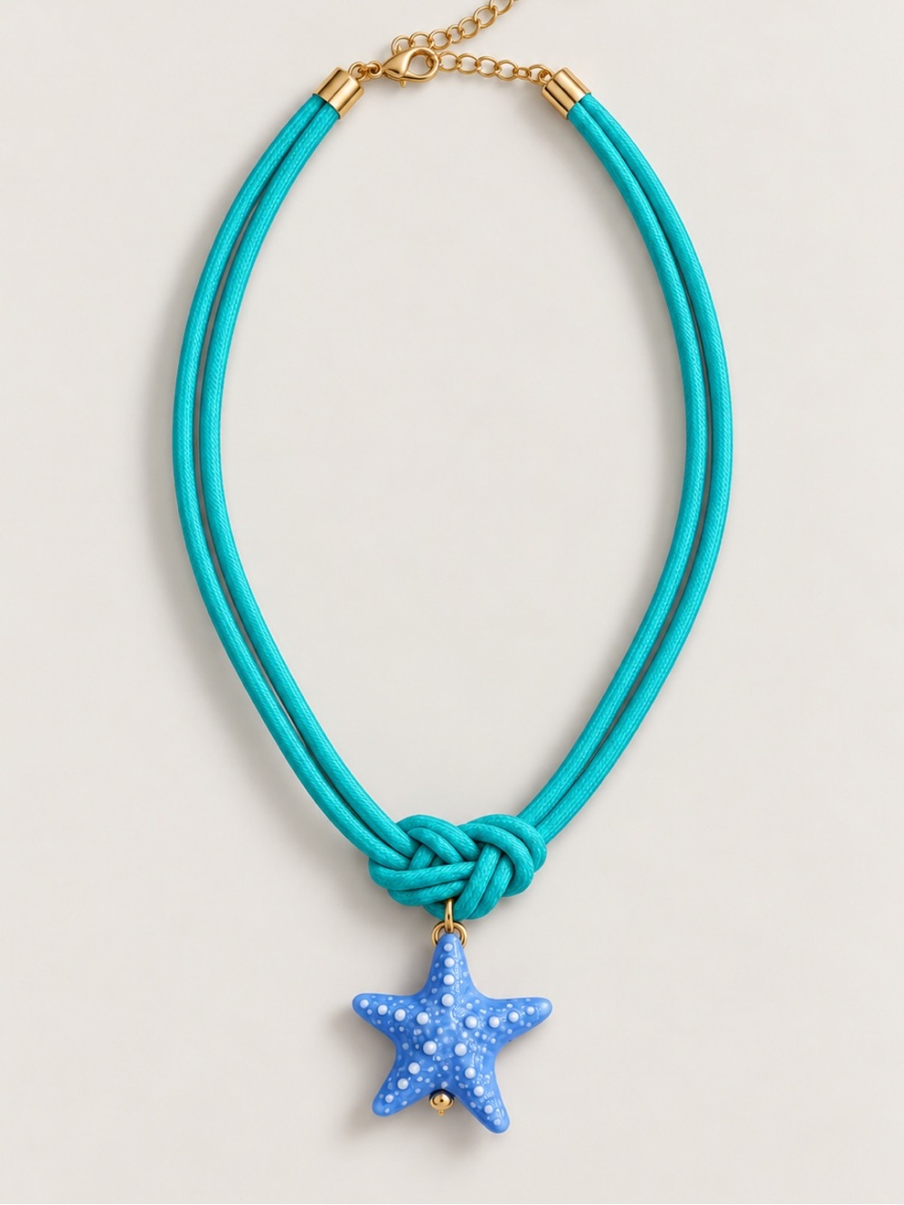 New! Turquoise Aqua Starfish Cord Knot Necklace NWOT 4004